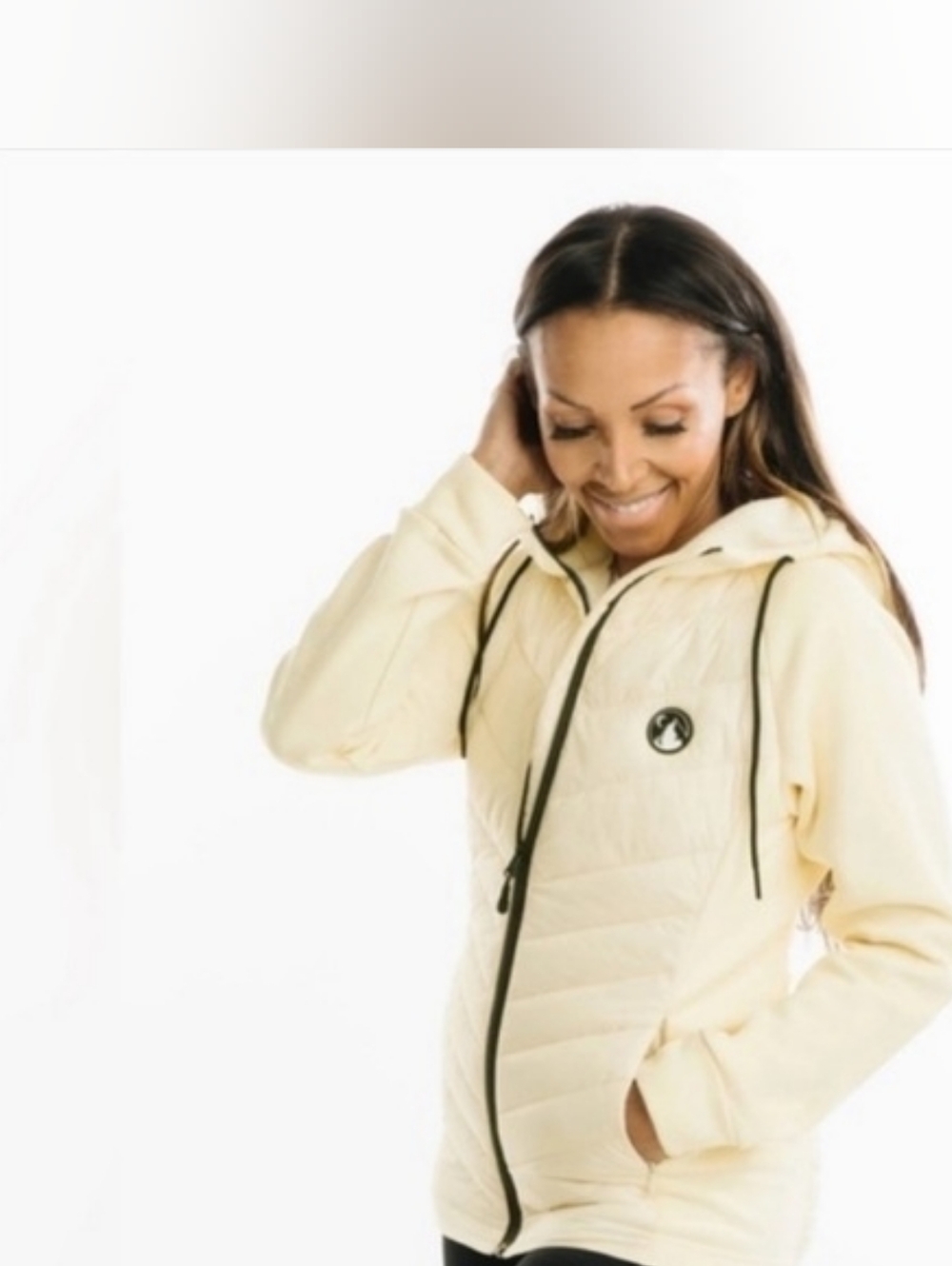 ZYIA Active Cream Quiltes Puffer Vest with Mountain Patch